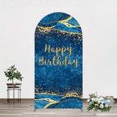 Lofaris Blue Gold Glitter Marbled Birthday Arch Backdrop